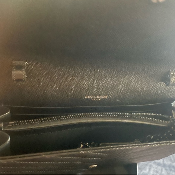 saint laurent grain de poudre matelasse chevron monogram chain wallet black - Picture 6 of 12